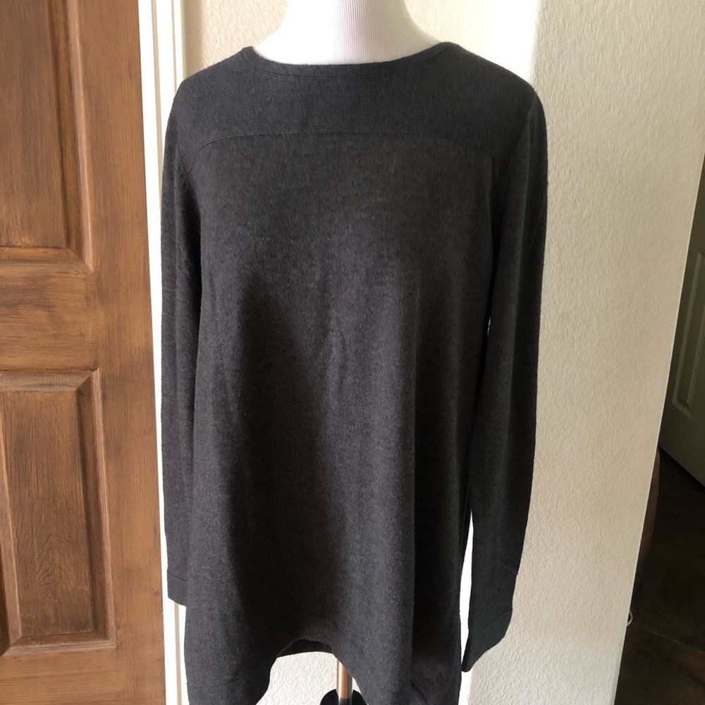 J Jill Wool Womens Wool Ribbed Sweater Oversized Tunic Viscose Medium Gray